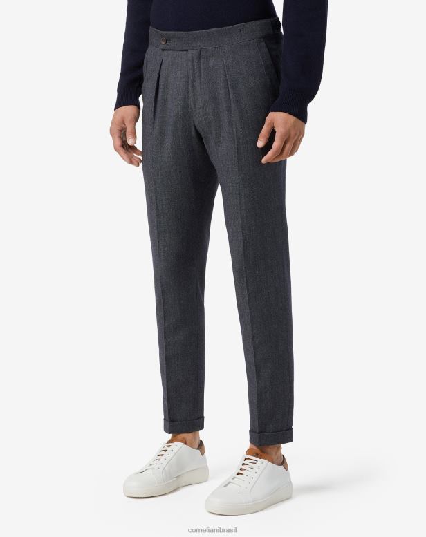 2200J328 homens Corneliani calças de lã e algodão orgânico cinza roupas