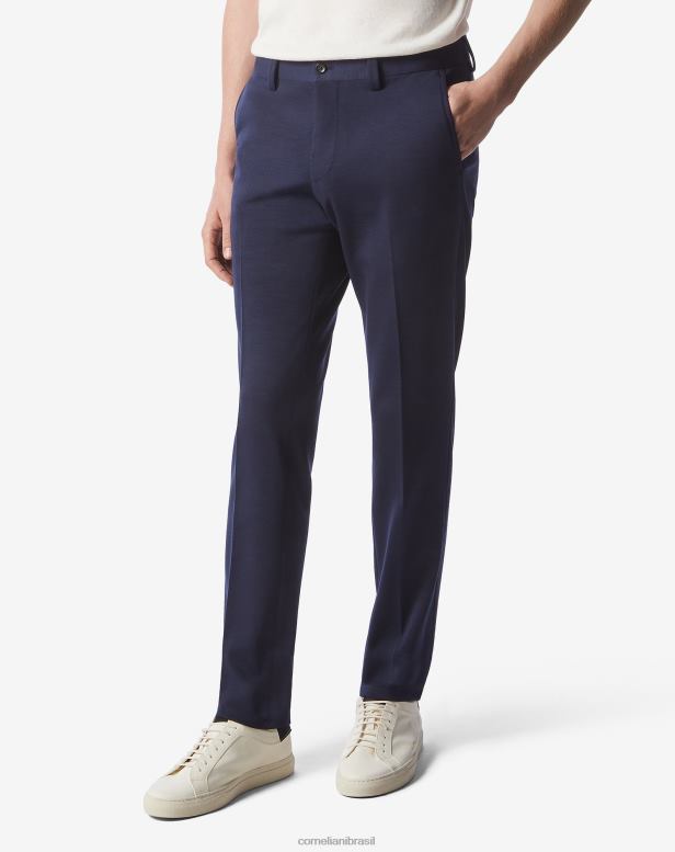 2200J329 homens Corneliani calças de lã aberta e algodão azul roupas