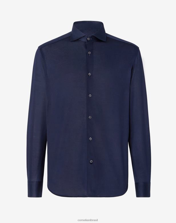 2200J33 homens Corneliani camisa de algodão azul roupas