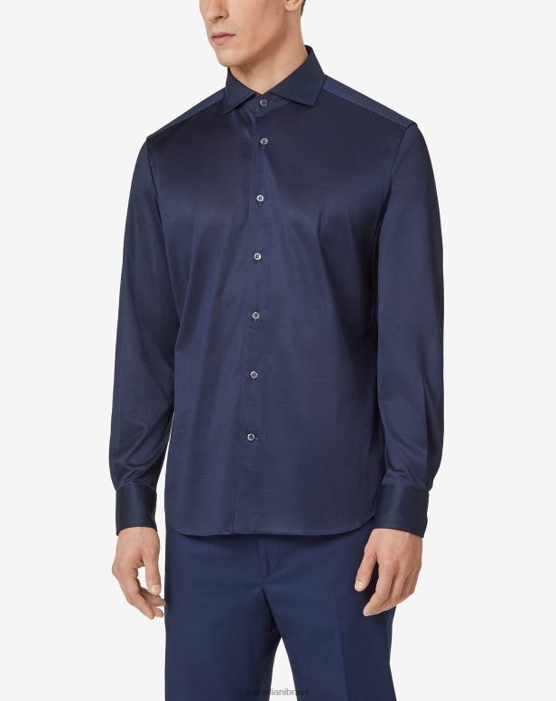 2200J33 homens Corneliani camisa de algodão azul roupas