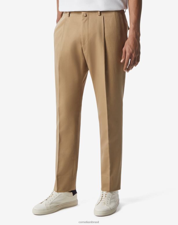2200J330 homens Corneliani calças de algodão orgânico com uma prega bege roupas