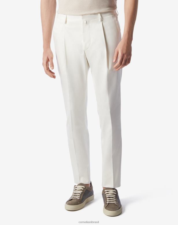 2200J331 homens Corneliani calças de algodão orgânico branco óptico branco óptico roupas
