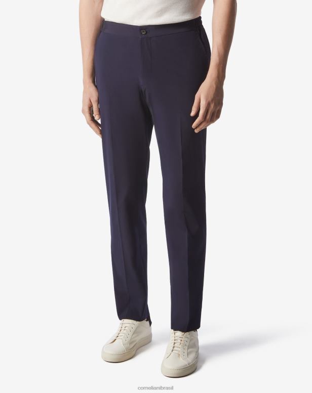 2200J335 homens Corneliani calça chino tecido sensilk azul-marinho roupas