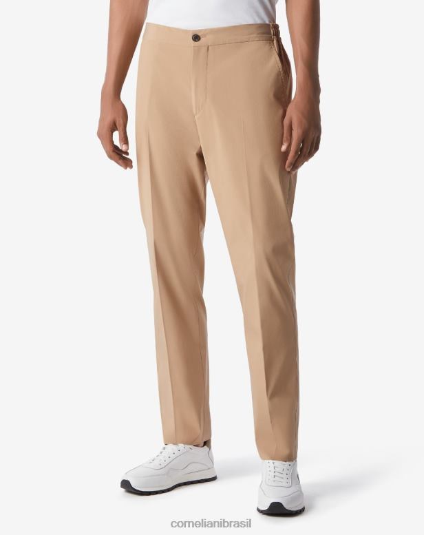 2200J336 homens Corneliani calça chino tecido sensilk bege roupas