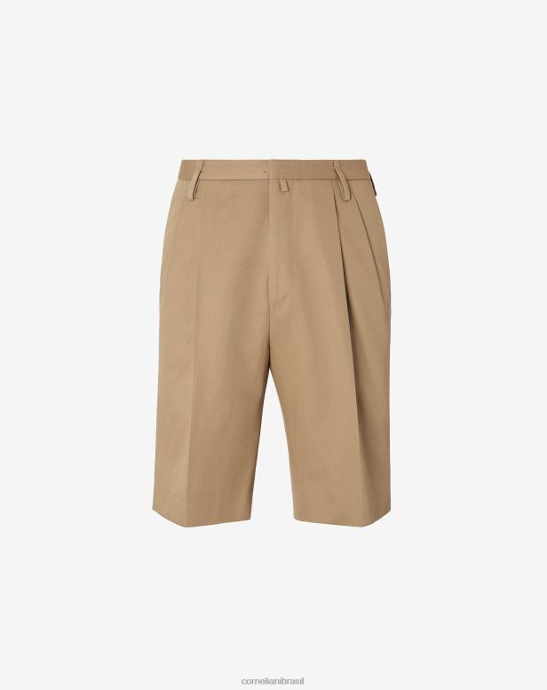2200J337 homens Corneliani shorts de algodão orgânico com duas pregas bege roupas