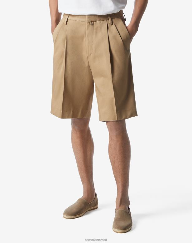 2200J337 homens Corneliani shorts de algodão orgânico com duas pregas bege roupas