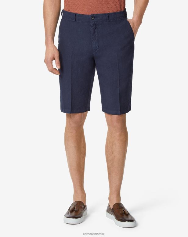 2200J339 homens Corneliani calças de linho azul-marinho roupas