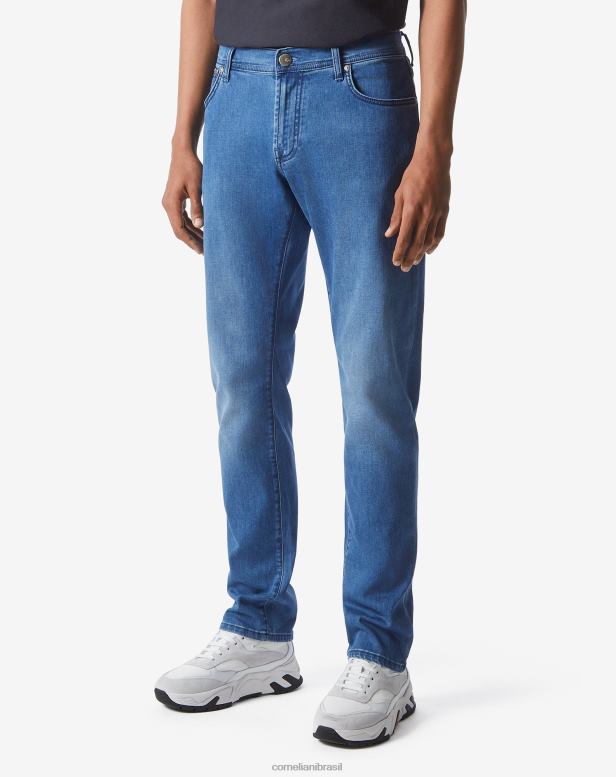 2200J346 homens Corneliani calça jeans stretch com 5 bolsos azul roupas
