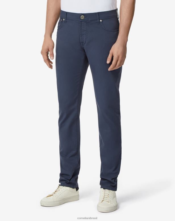 2200J347 homens Corneliani calças stretch de algodão com 5 bolsos azul-marinho roupas