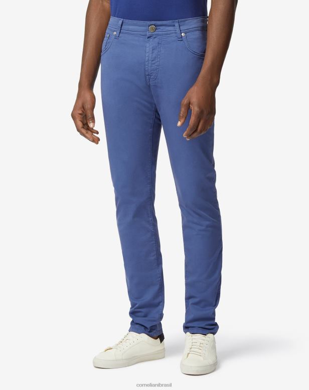 2200J348 homens Corneliani calças stretch de algodão com 5 bolsos azul roupas