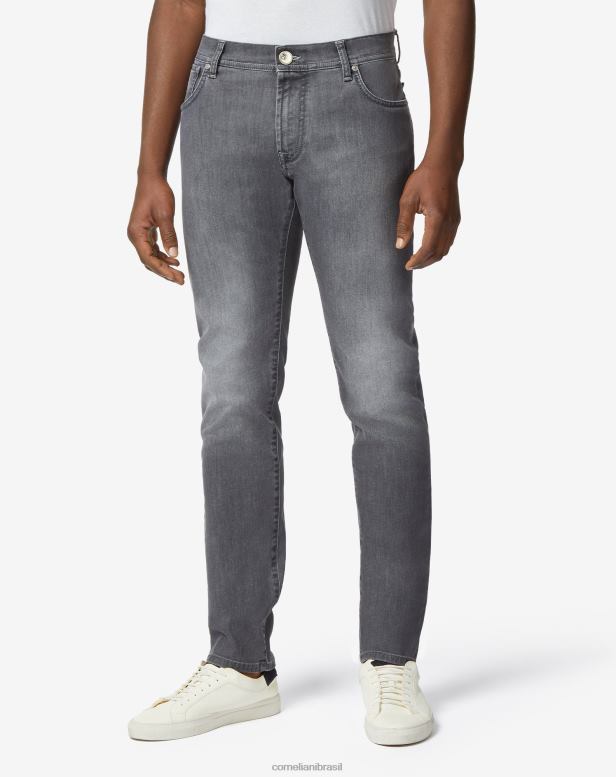 2200J349 homens Corneliani calça jeans stretch com 5 bolsos cinza escuro roupas