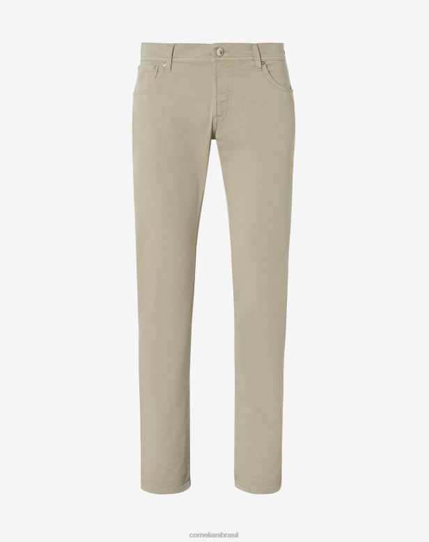 2200J353 homens Corneliani calças stretch de algodão com 5 bolsos bege roupas
