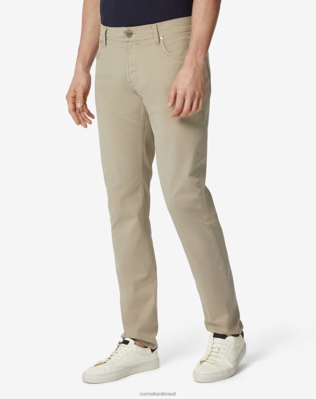 2200J353 homens Corneliani calças stretch de algodão com 5 bolsos bege roupas