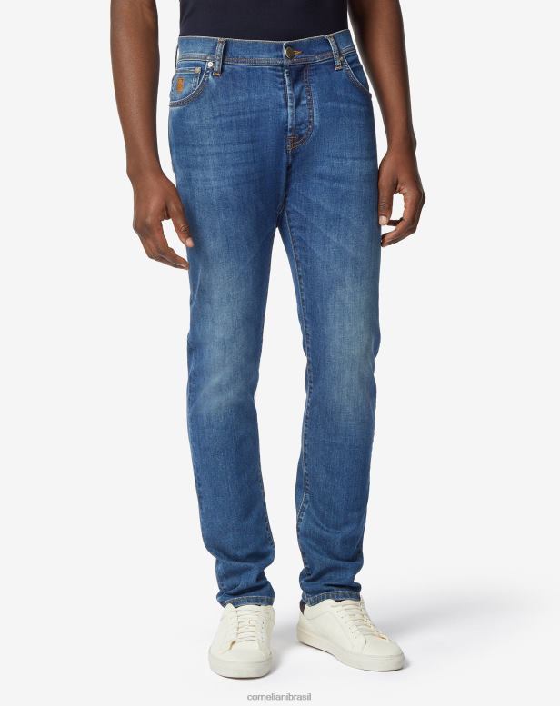 2200J354 homens Corneliani calça jeans stretch com 5 bolsos azul roupas
