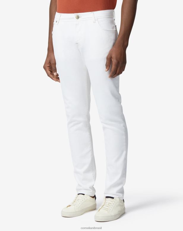 2200J356 homens Corneliani calça jeans stretch com 5 bolsos branco roupas