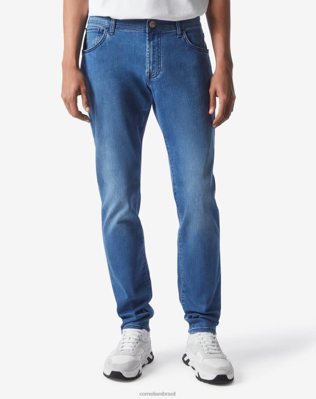 2200J357 homens Corneliani calça jeans stretch com 5 bolsos azul roupas