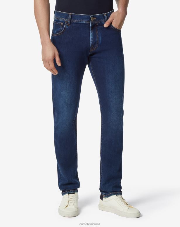 2200J358 homens Corneliani calça jeans stretch com 5 bolsos azul roupas