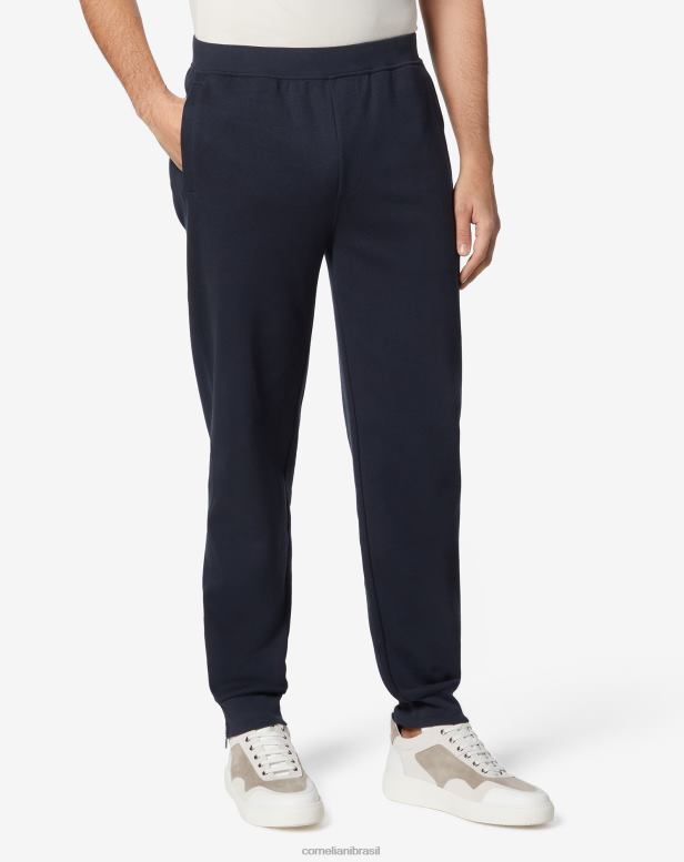 2200J362 homens Corneliani calça em algodão ponto roma azul roupas