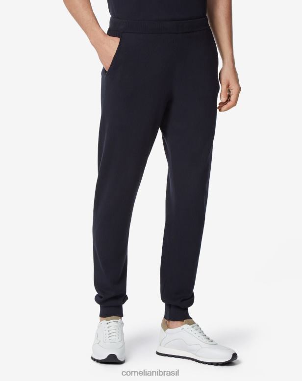 2200J364 homens Corneliani jogger algodão e caxemira azul-marinho roupas