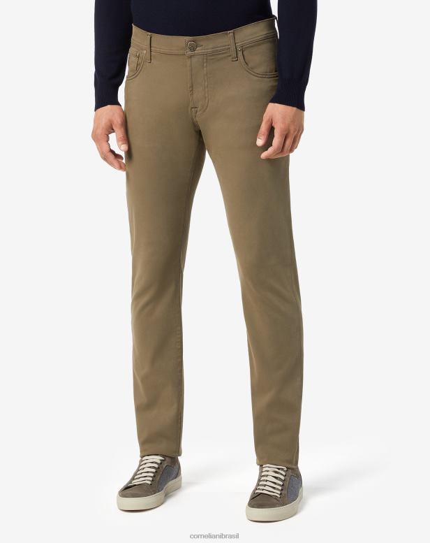 2200J371 homens Corneliani calça jeans stretch gabardine 5 bolsos cáqui roupas