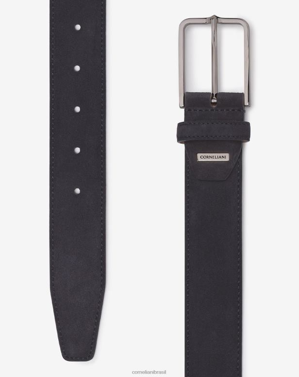 2200J373 homens Corneliani cinto de camurça com fivela de latão azul-marinho acessórios