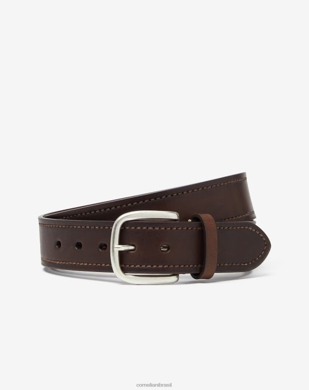 2200J378 homens Corneliani cinto com fivela de latão marrom escuro acessórios