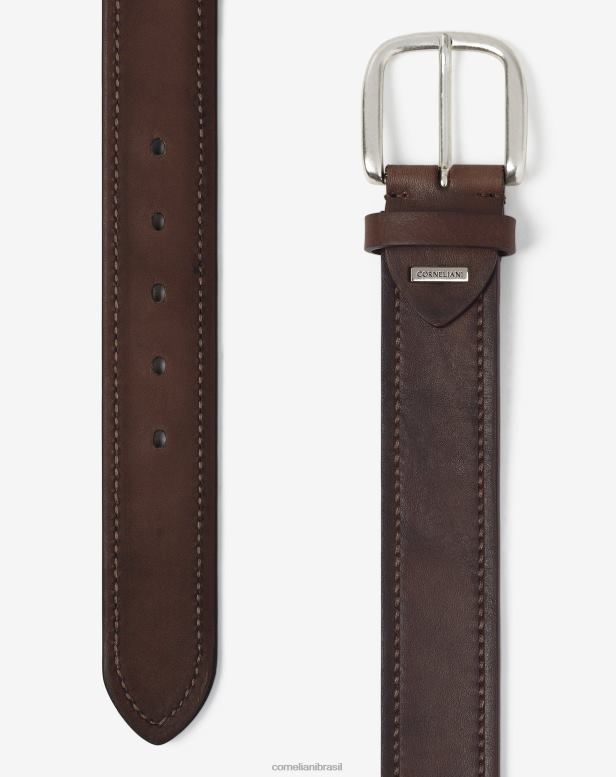 2200J378 homens Corneliani cinto com fivela de latão marrom escuro acessórios