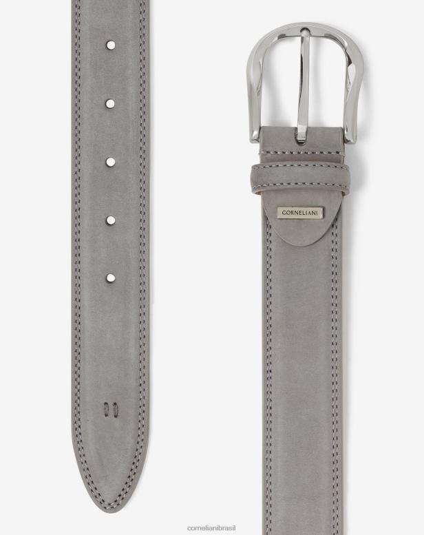 2200J381 homens Corneliani cinto nabuk com fivela de latão cinza acessórios