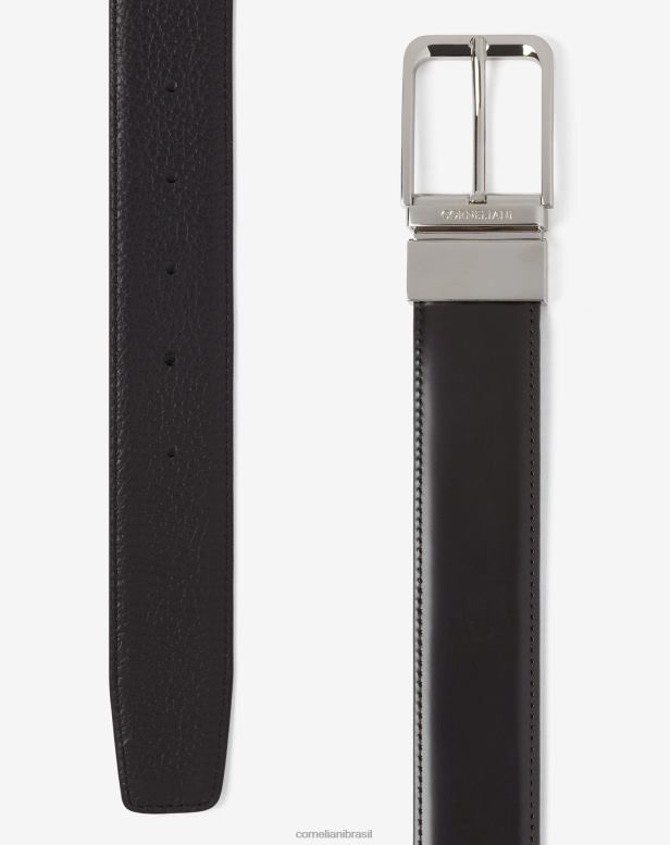 2200J383 homens Corneliani cinto de couro com estampa de alce preto acessórios