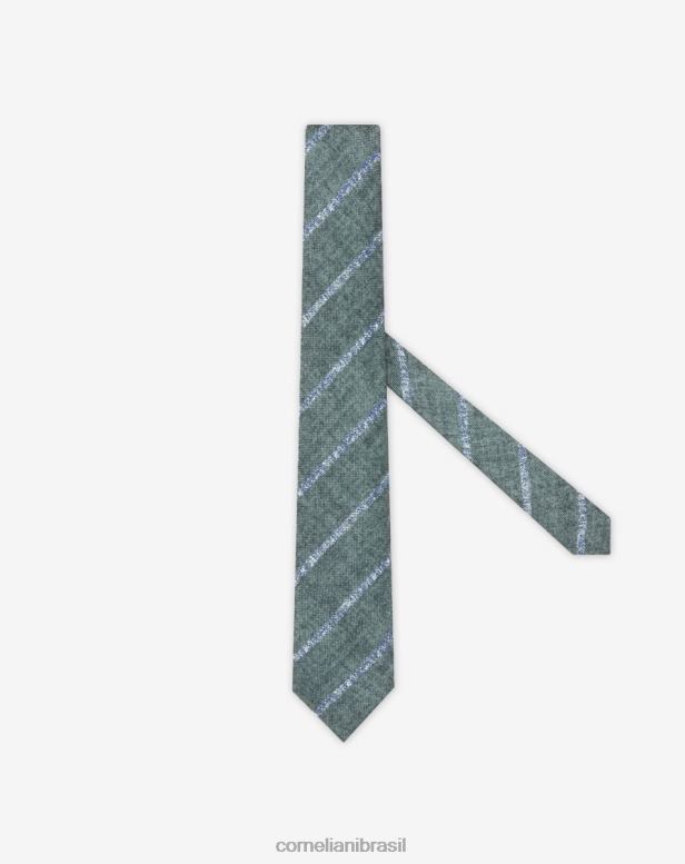 2200J391 homens Corneliani gravata panamá de seda regimental verde acessórios