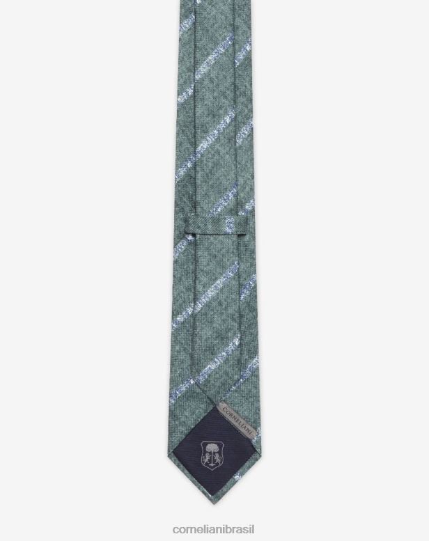 2200J391 homens Corneliani gravata panamá de seda regimental verde acessórios