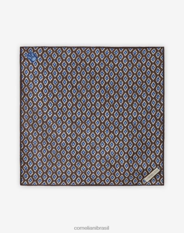 2200J393 homens Corneliani lenço de bolso de seda marrom escuro e azul acessórios