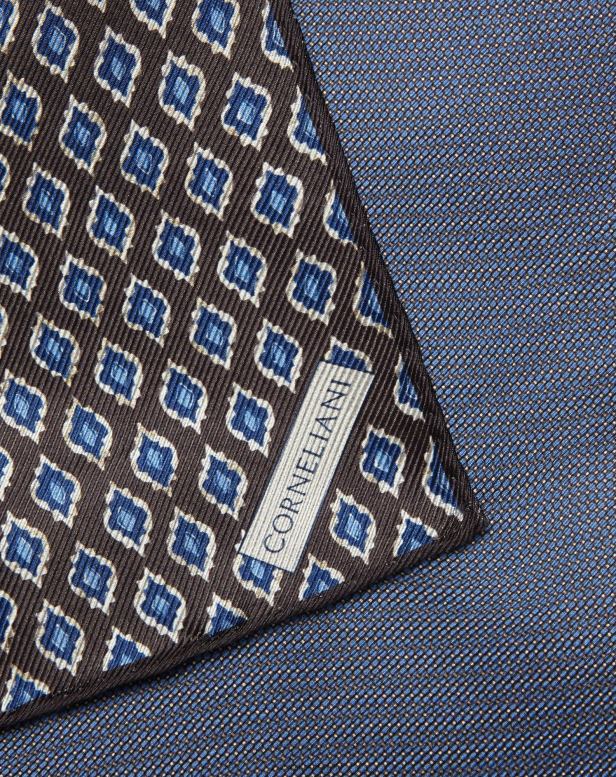 2200J393 homens Corneliani lenço de bolso de seda marrom escuro e azul acessórios