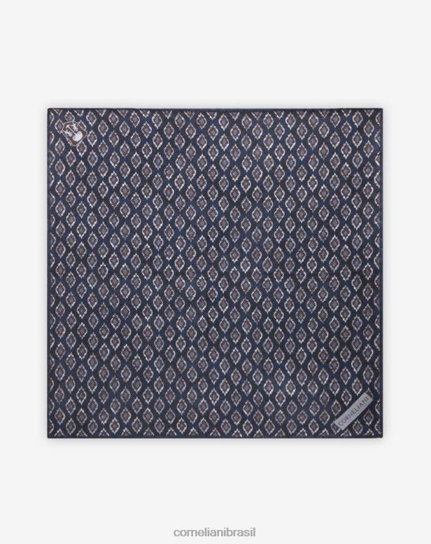 2200J394 homens Corneliani lenço de bolso de seda marrom escuro e azul acessórios