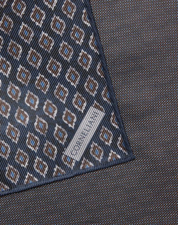 2200J394 homens Corneliani lenço de bolso de seda marrom escuro e azul acessórios