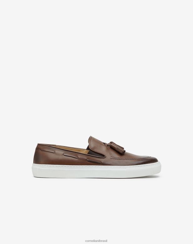 2200J409 homens Corneliani slip-on de couro com borlas marrom claro sapato