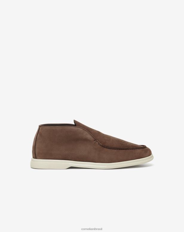 2200J411 homens Corneliani sapato slip-on nabuk cano alto marrom escuro sapato
