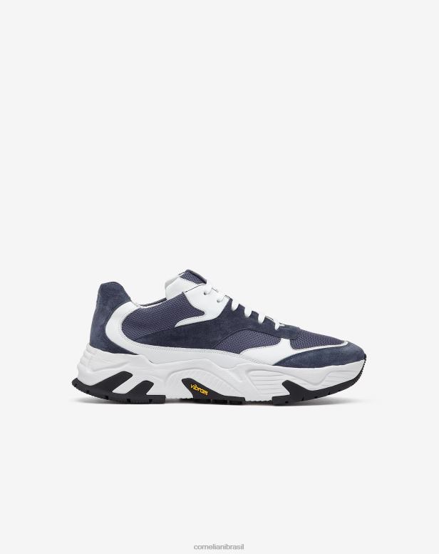 2200J412 homens Corneliani tênis de couro com tecido técnico azul sapato