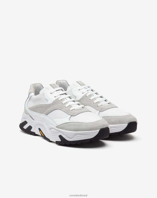 2200J414 homens Corneliani tênis de couro com tecido técnico cinza sapato