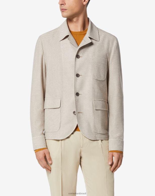2200J44 homens Corneliani jaqueta de camisa circular em jersey de algodão orgânico bege roupas