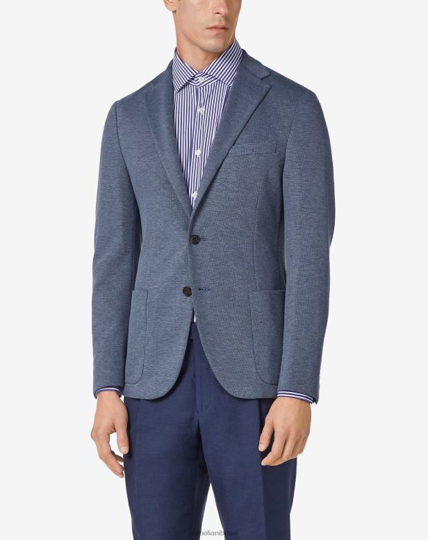 2200J45 homens Corneliani ceruleanjaqueta de algodão com dois botões azul roupas