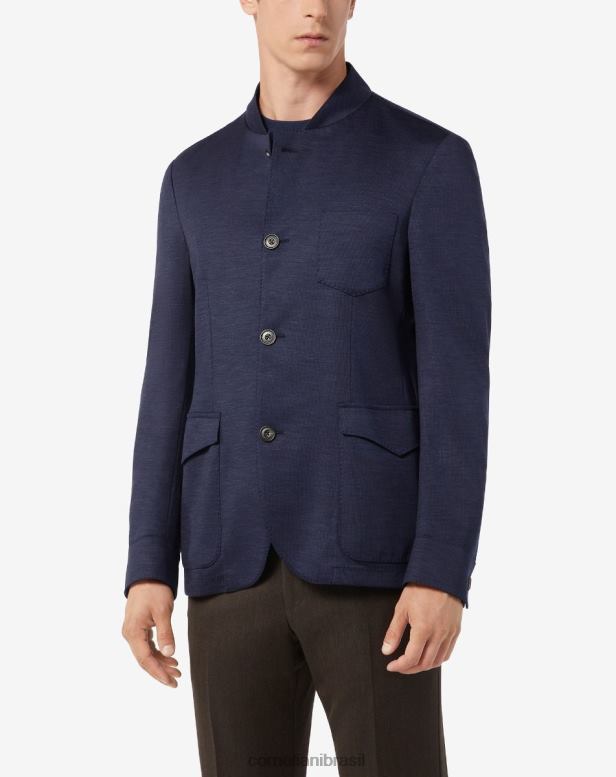 2200J46 homens Corneliani Jaqueta de 4 botões ganha jersey de lã azul roupas