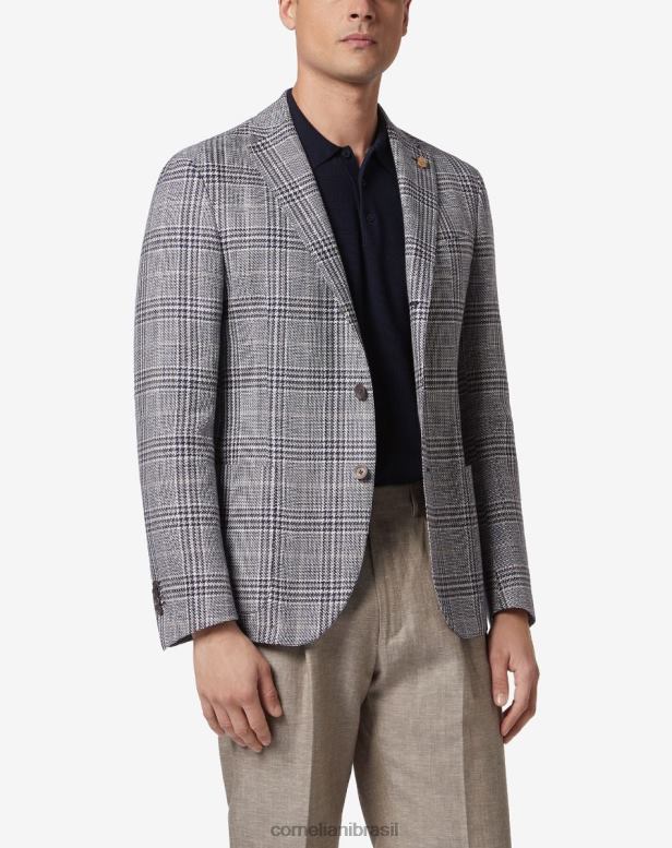 2200J47 homens Corneliani casaco circular em linho orgânico e algodão azul roupas