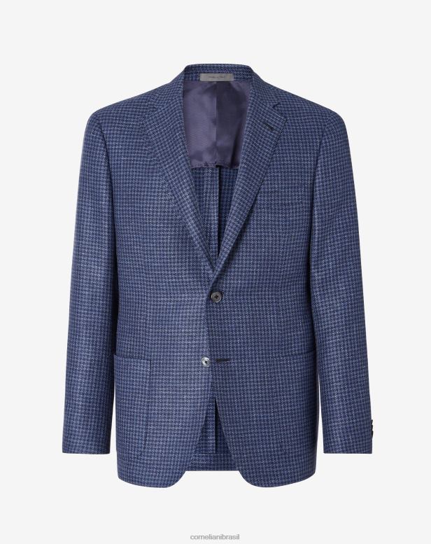 2200J51 homens Corneliani jaqueta de sarja de lã e linho com dois botões azul roupas