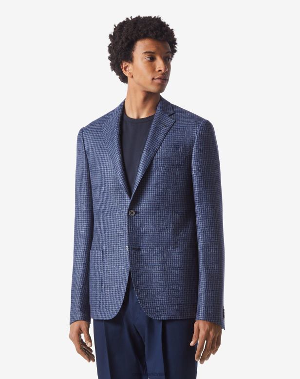 2200J51 homens Corneliani jaqueta de sarja de lã e linho com dois botões azul roupas