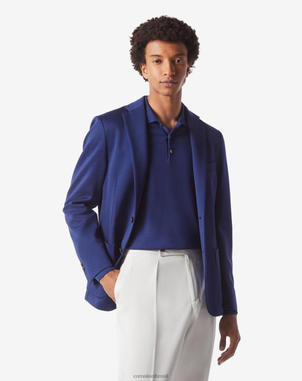 2200J52 homens Corneliani jaqueta de algodão e lã com dois botões azul roupas