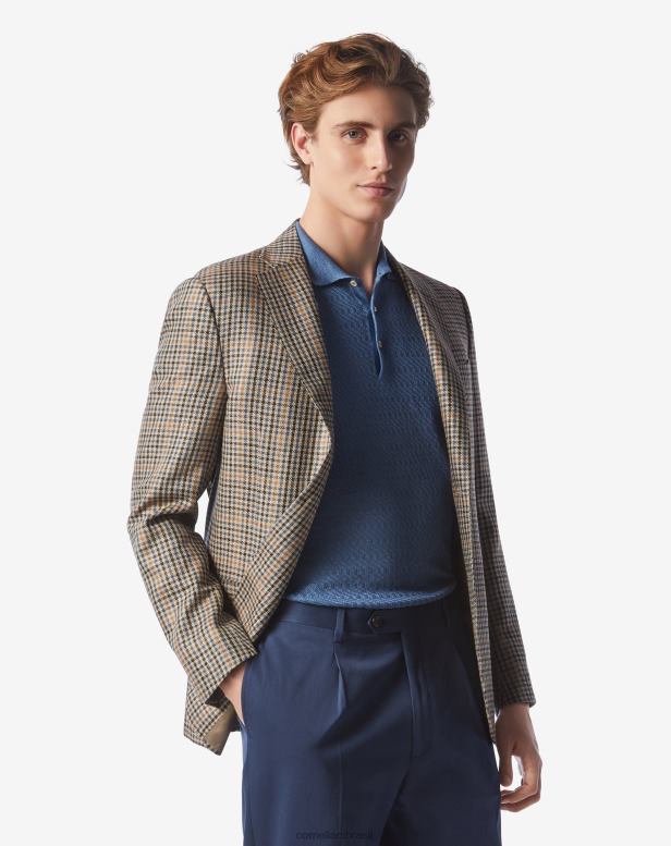 2200J54 homens Corneliani jaqueta de seda com dois botões bege natural roupas