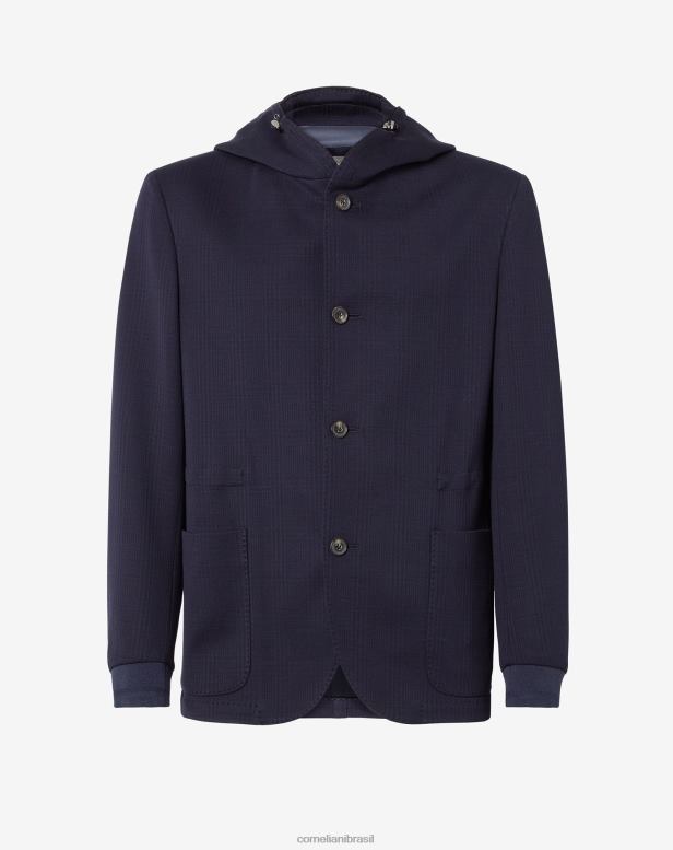 2200J55 homens Corneliani jaqueta de moletom em jersey de lã e algodão azul roupas