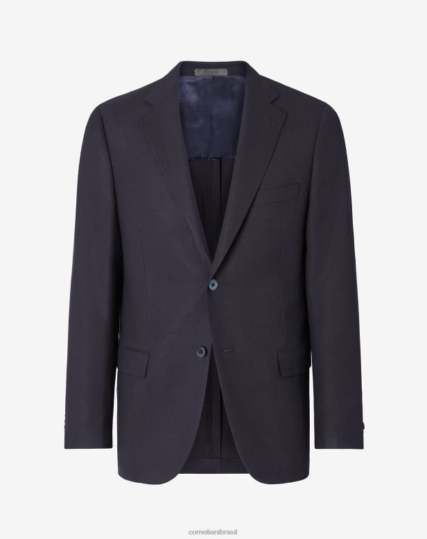 2200J56 homens Corneliani jaqueta de lã hopsack com dois botões cina azul roupas