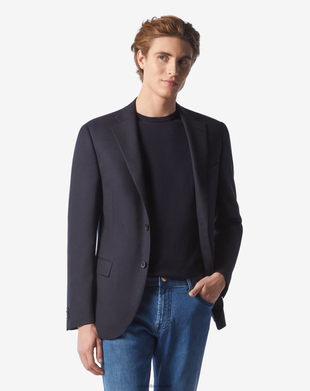 2200J56 homens Corneliani jaqueta de lã hopsack com dois botões cina azul roupas
